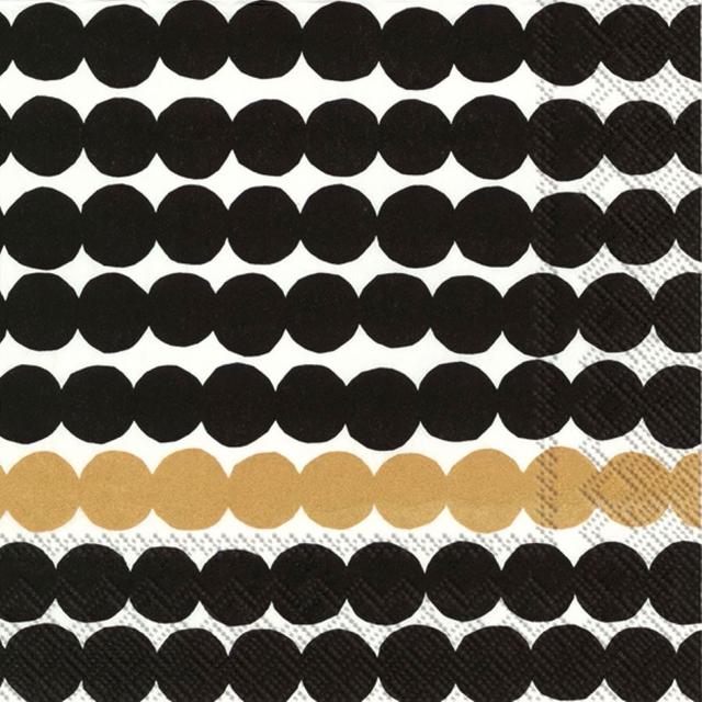 Marimekko 25cm Räsymatto black gold napkin pack of 20 - Soposopo