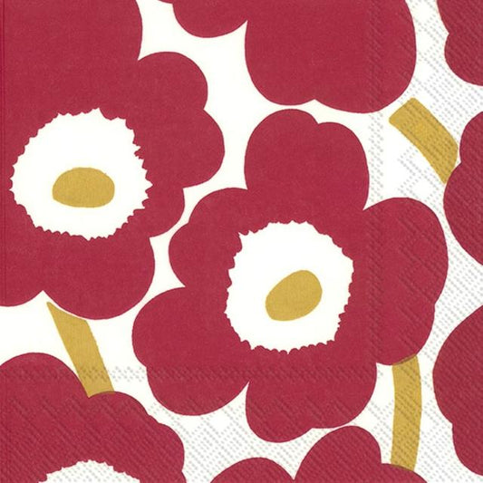Marimekko 33cm Unikko dark red gold napkin pack of 20 - Soposopo