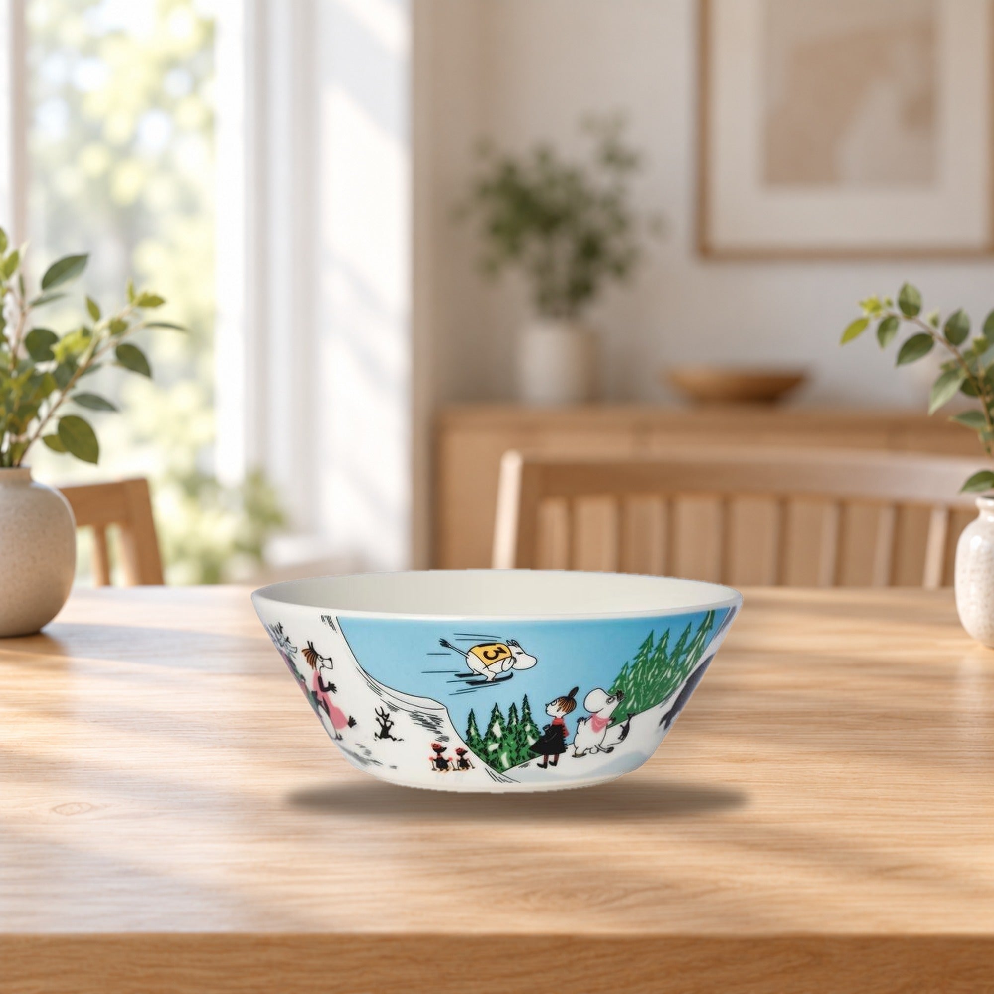 Moomin Bowl 15cm Ski Jumping – product photo on a table