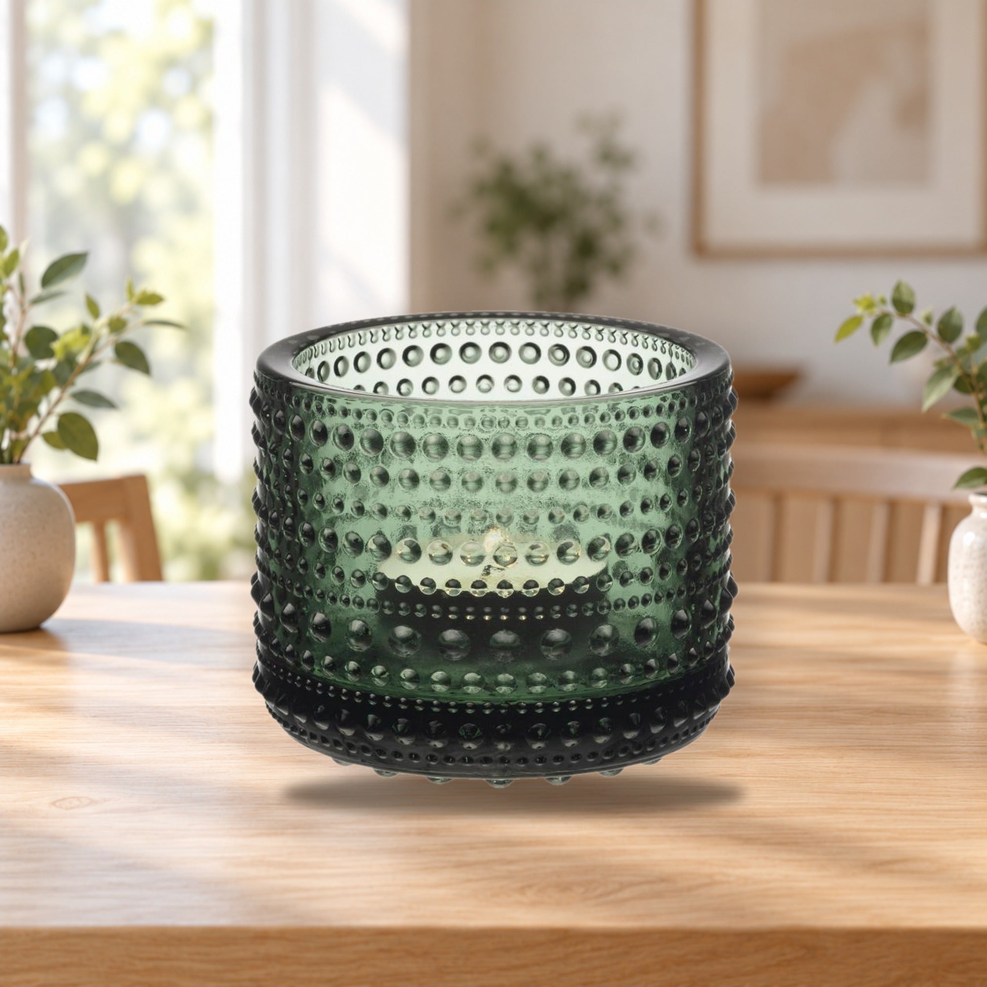 Iittala Kastehelmi Votive 64mm Forest Green Candle Holder – product photo on a table