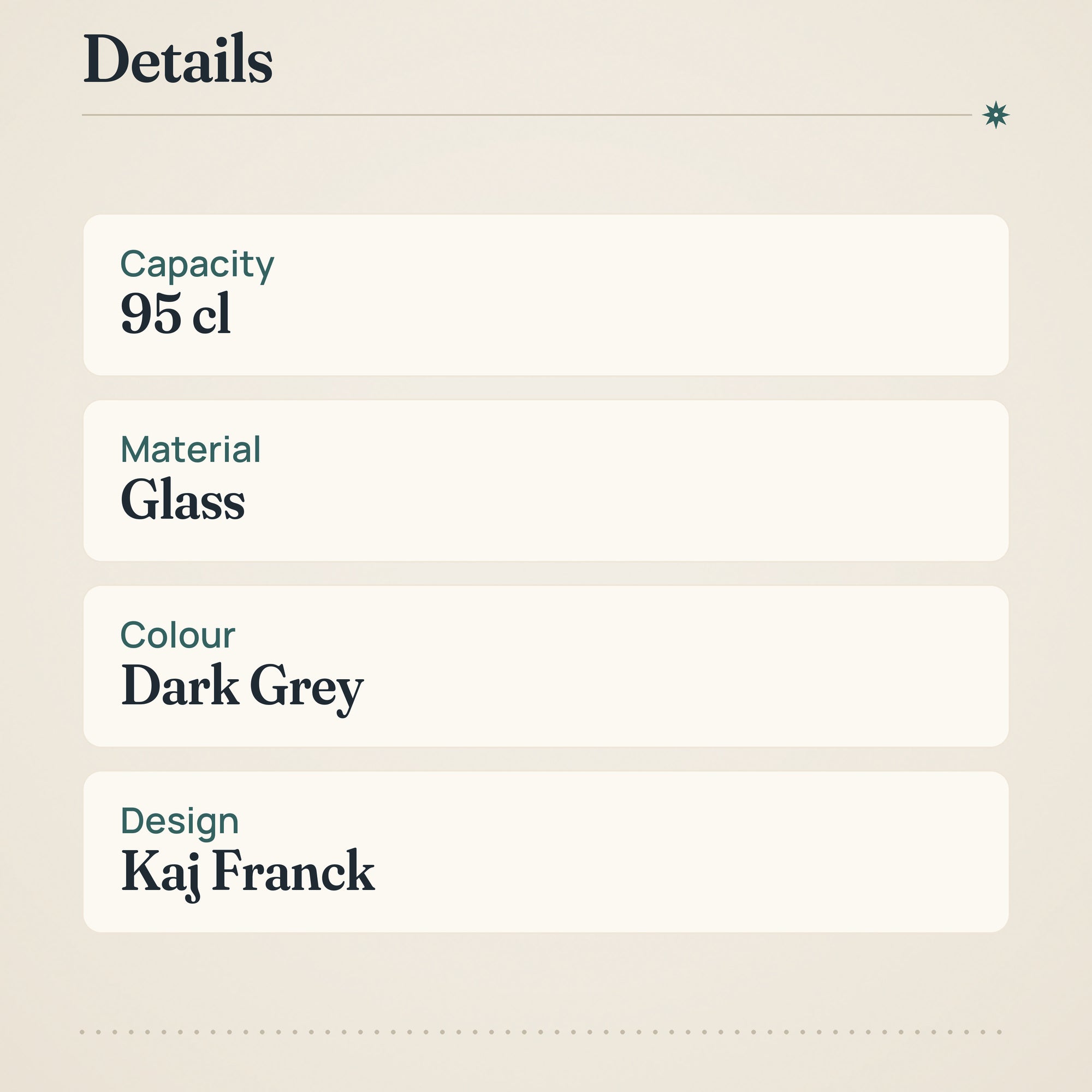 Iittala Kartio Pitcher 95cl Dark Grey Glass – product details