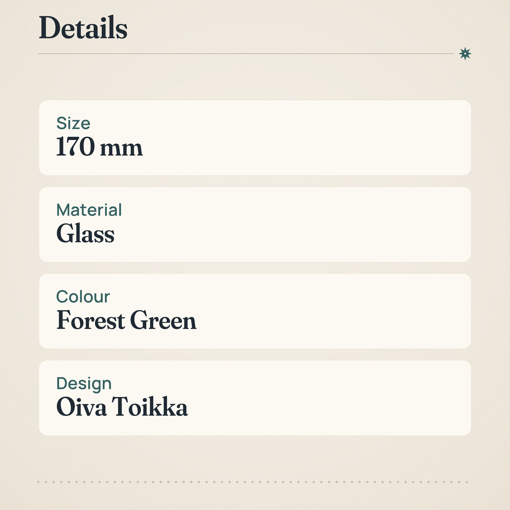 Iittala Kastehelmi Plate 170mm Forest Green Glass – product details