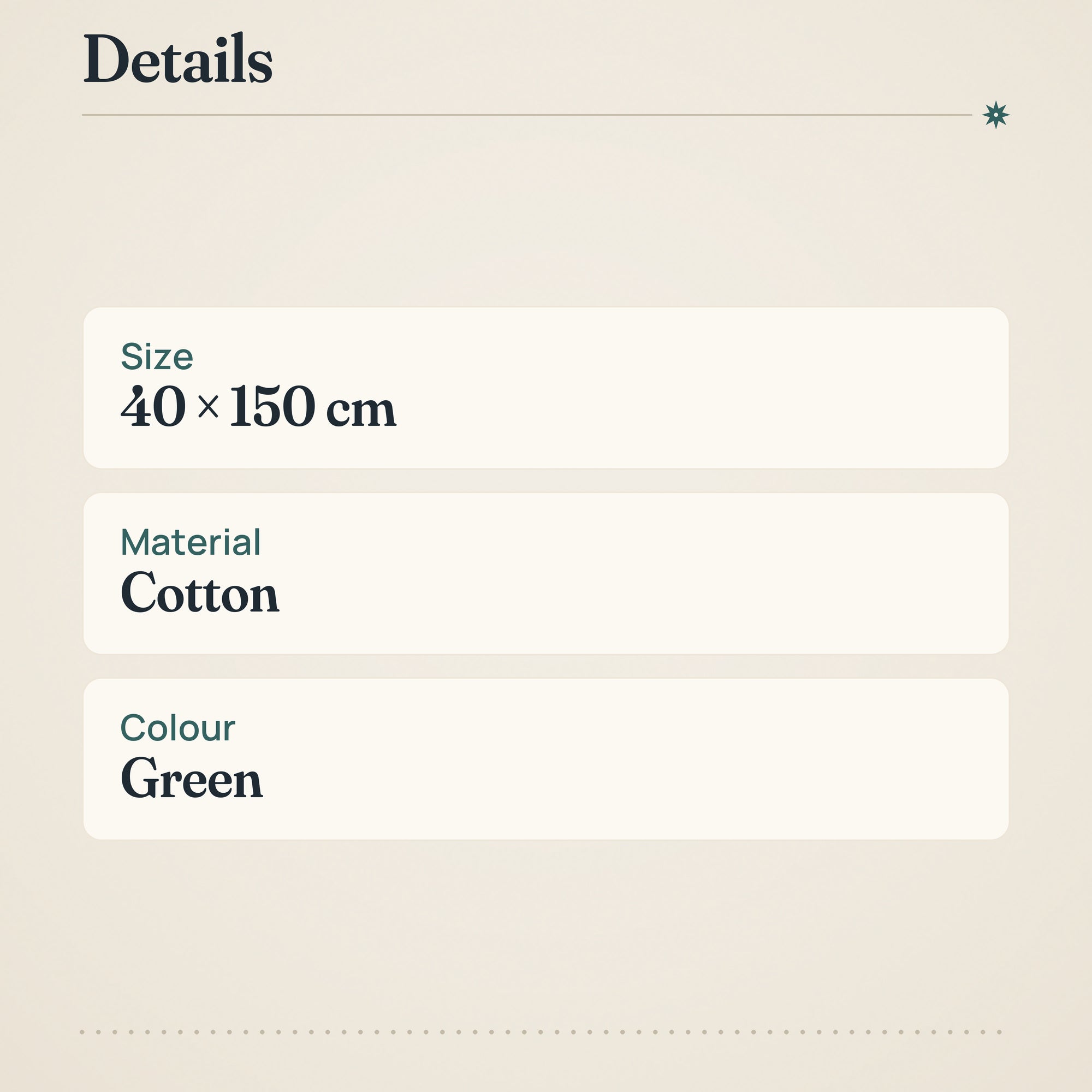 Vallila Alkulähde Table Runner 40x150cm Green Cotton – product details