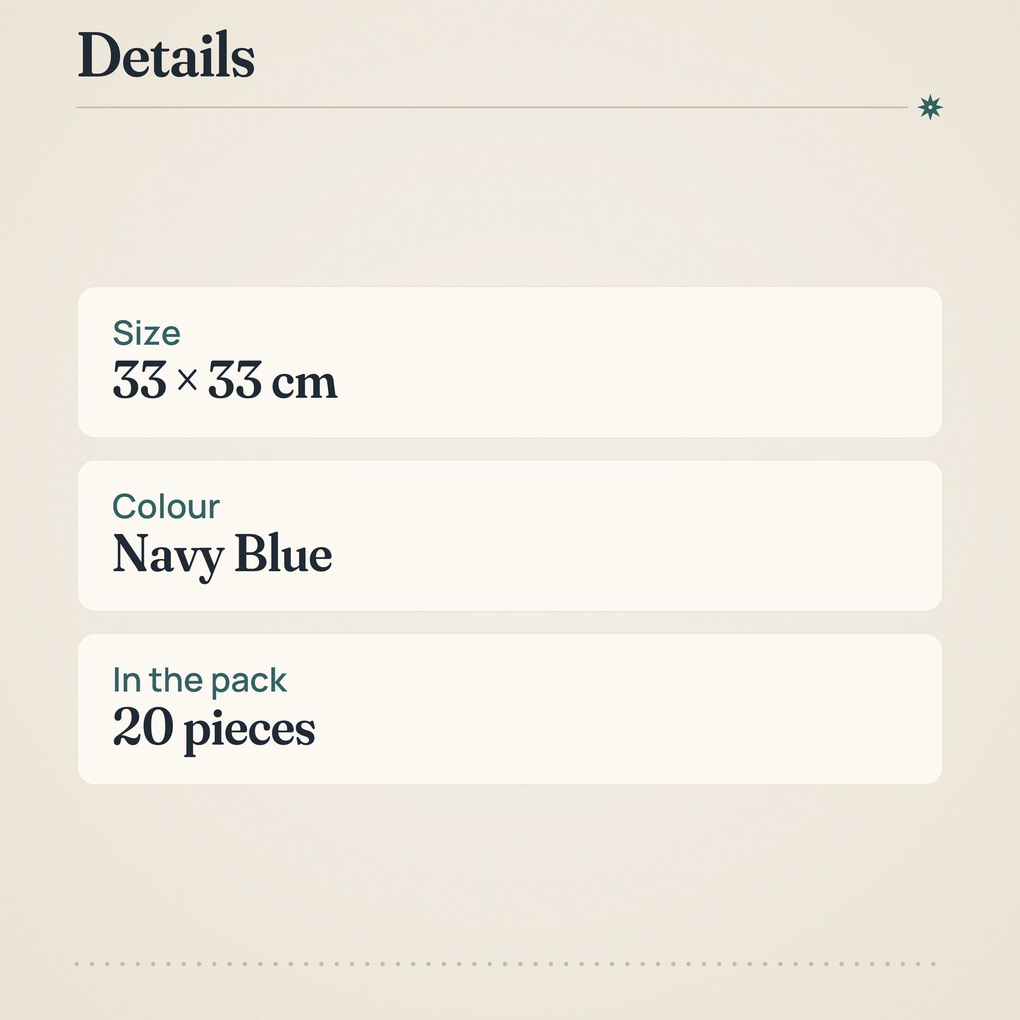 Coop Navy Blue Napkins 33x33cm Pack of 20 – product details