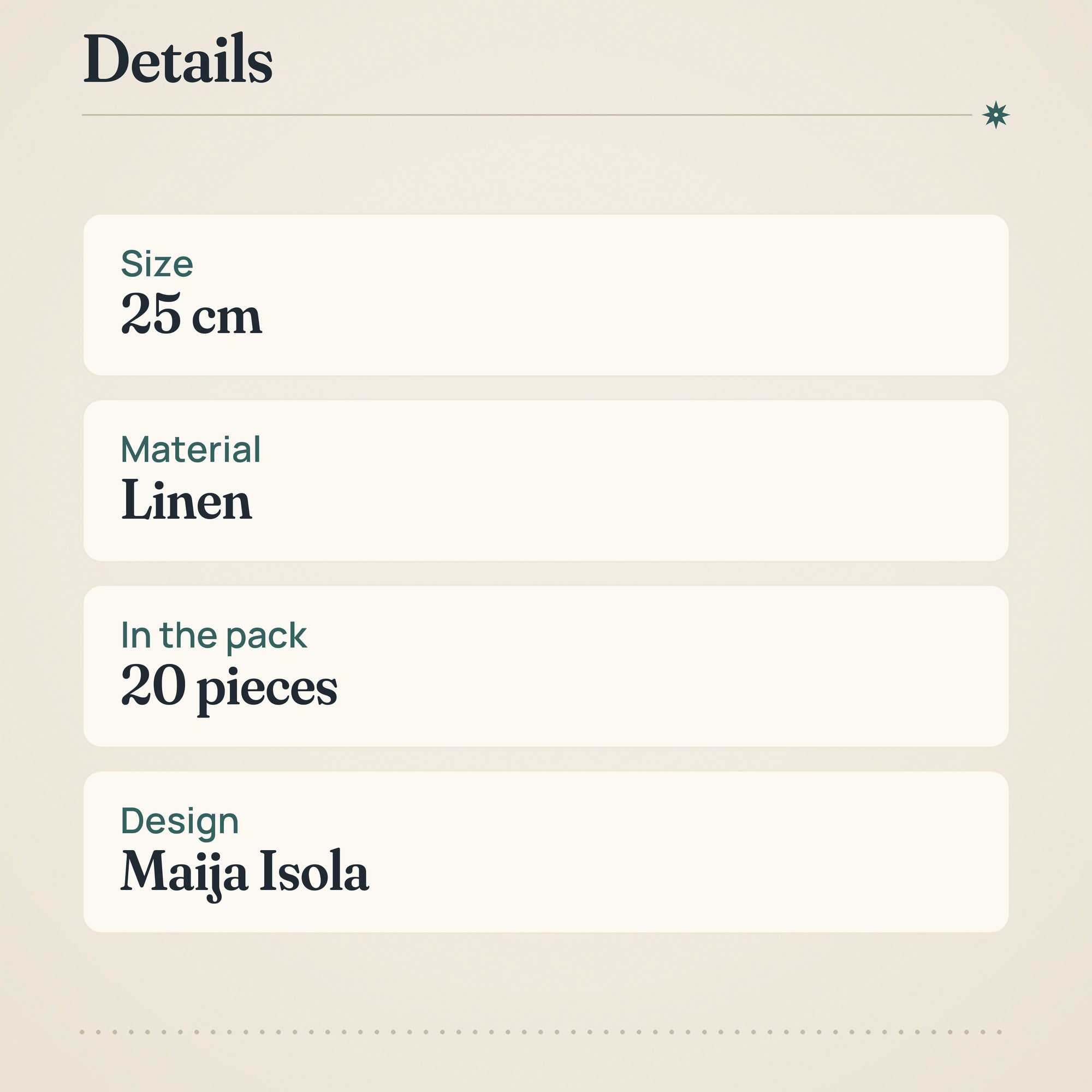 Marimekko Unikko Linen Napkin 25cm Pack of 20 – product details