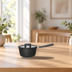 Fiskars Hard Face 2.5L Saucepan with Lid – product photo on a table