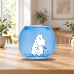 Moomin Candle Lantern Muurla Moominpappa Blue 9.5 cm – product photo on a table
