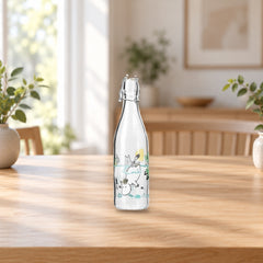 Moomin Glass Bottle Hustle and Bustle 0.5 L Muurla – product photo on a table