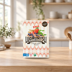 Sysmä Strawberry-Blueberry Organic Muesli 400g – product photo on a table