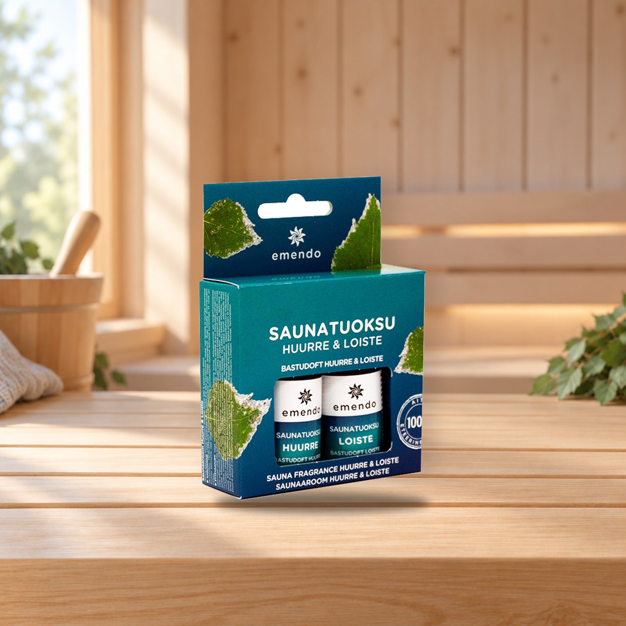 Emendo sauna fragrances Frost & Glow 2 x 10 ml – product photo on a table