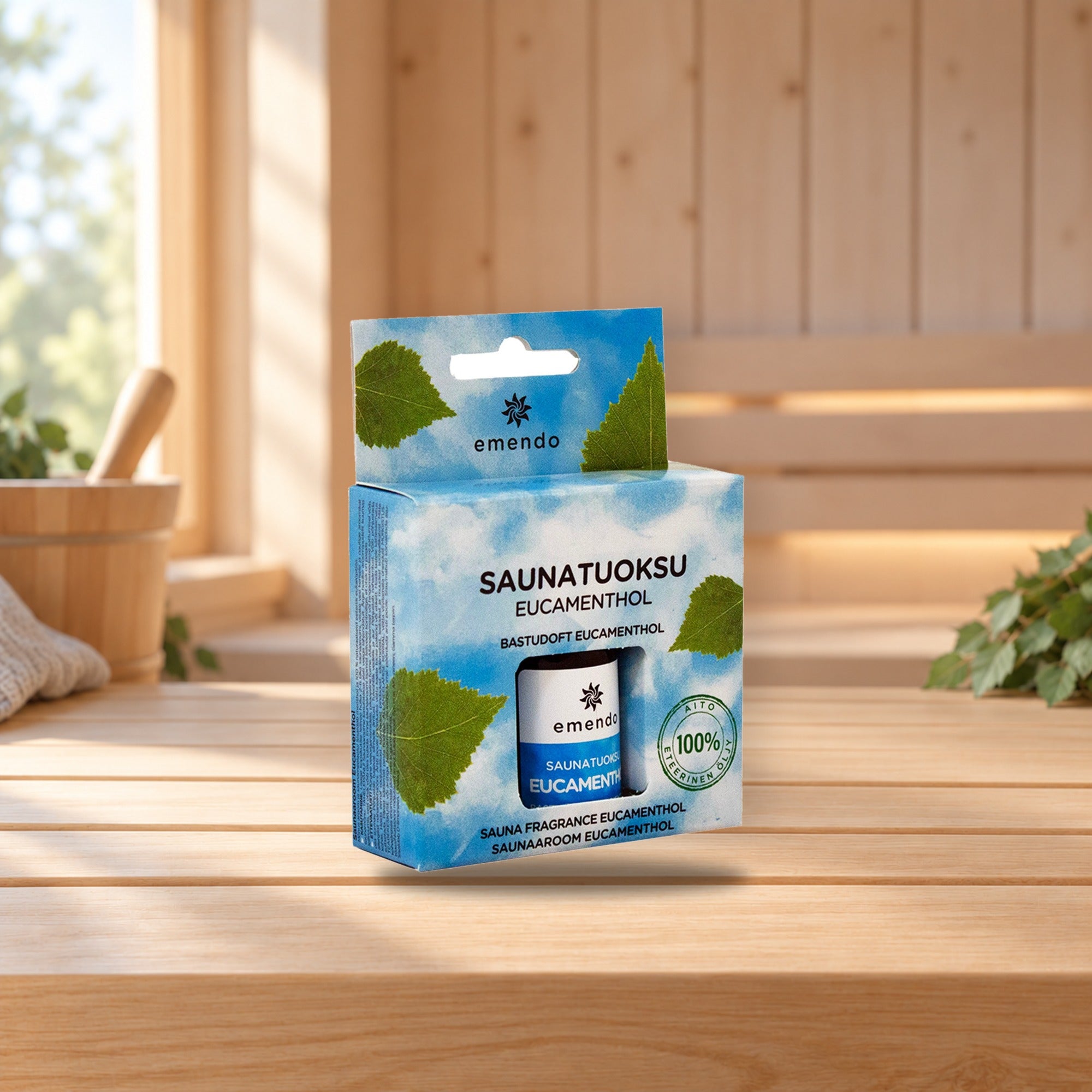 Emendo 10 ml sauna fragrance Eucamenthol – product photo on a table