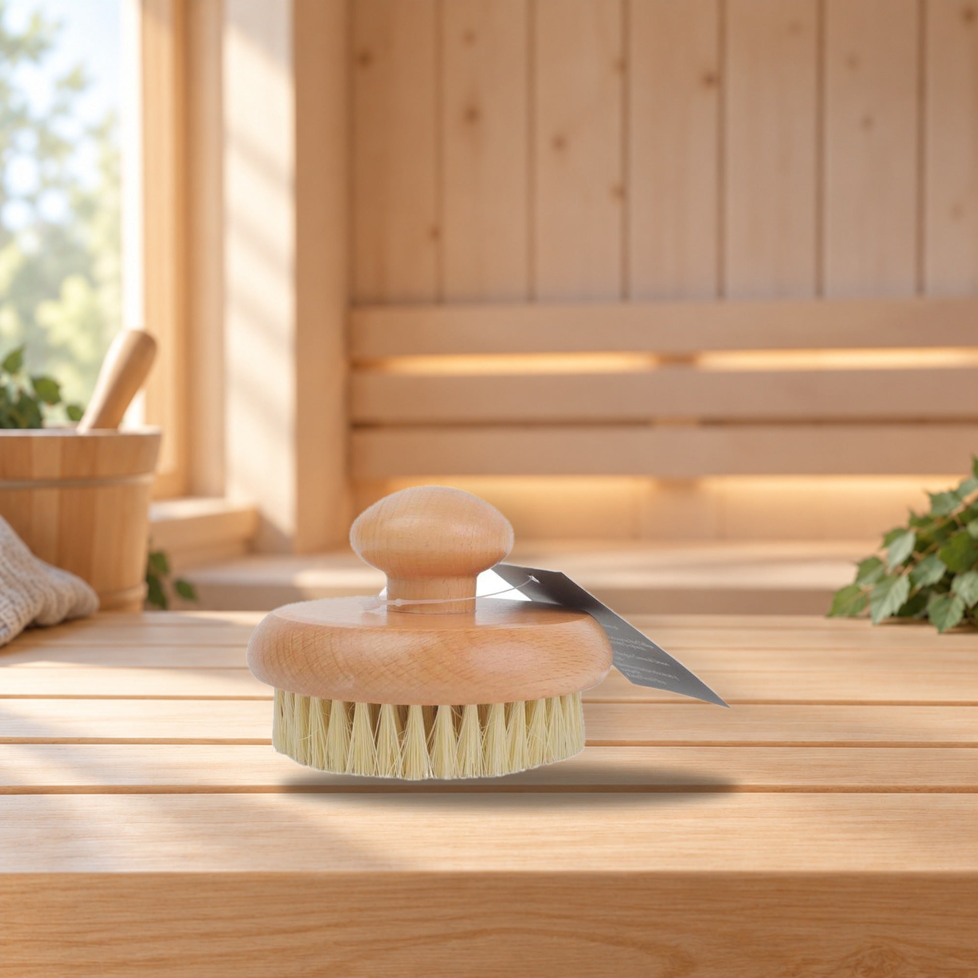 Round House Sauna Brush – product photo on a table