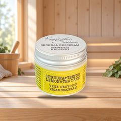 Kaurilan Sauna Vegan Deodorant Cream Lemon Tea Tree 50ml – product photo on a table