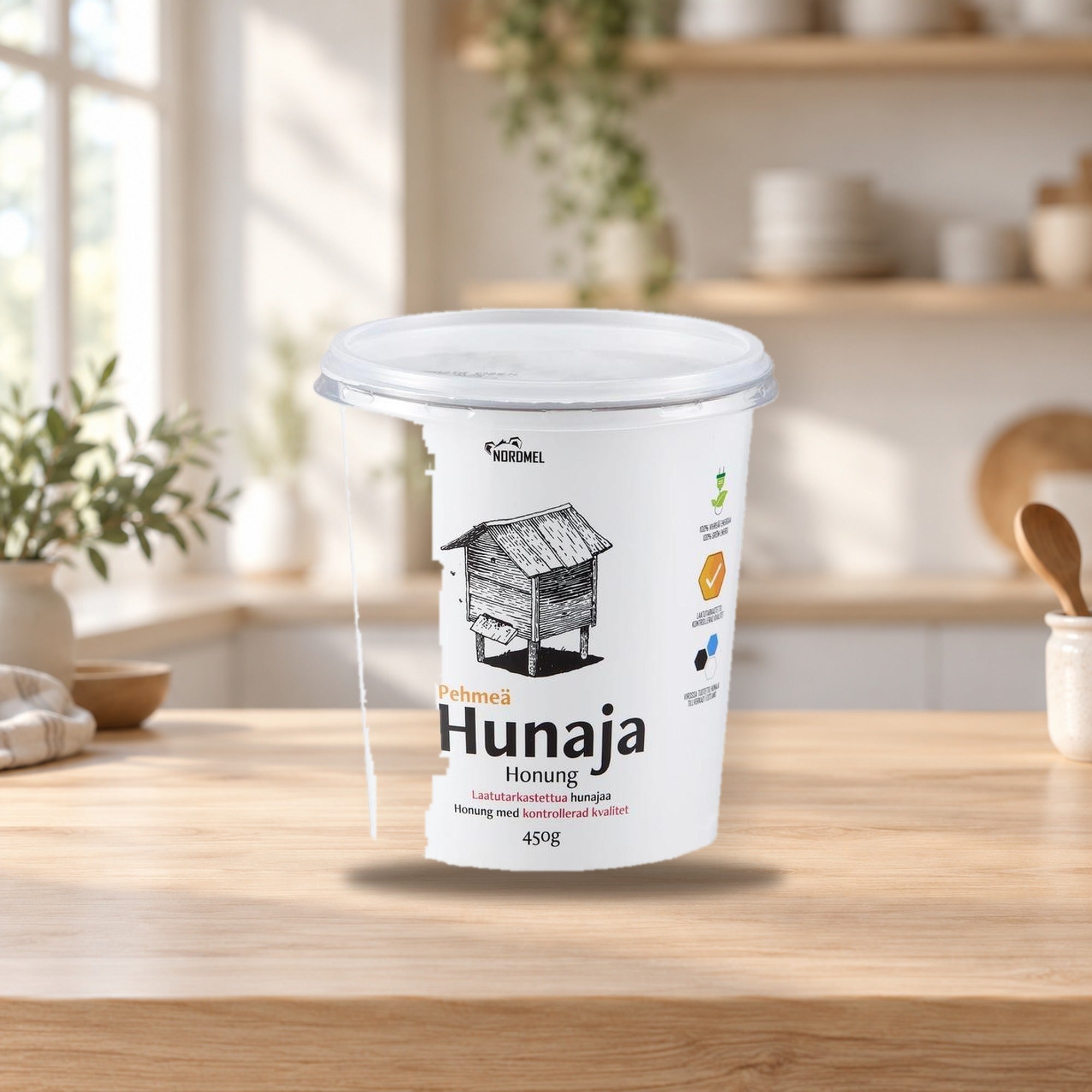 Nordmel Soft Honey 450g – product photo on a table
