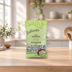 Sallinen Soft Silver Pearls 80g – product photo on a table