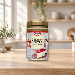 Dr. Oetker Gelatin Powder 65g – product photo on a table