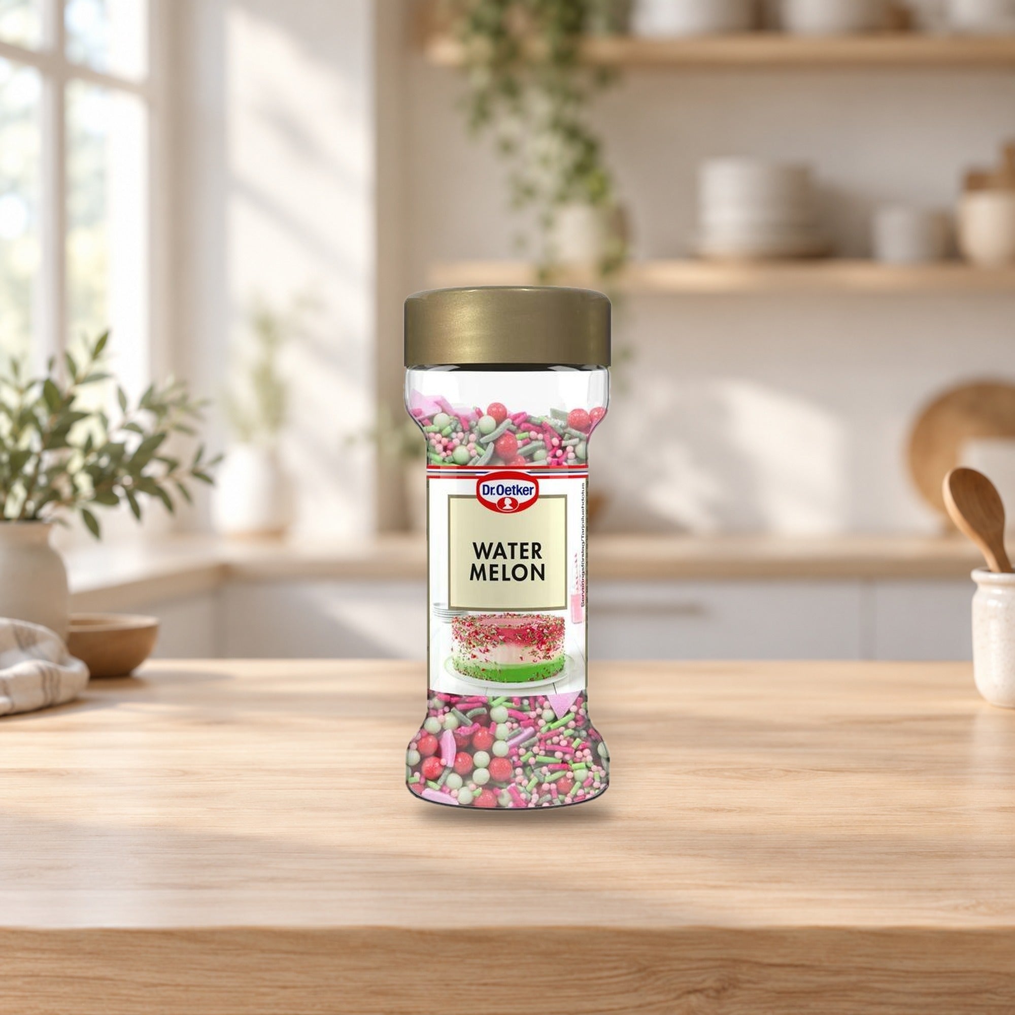 Dr. Oetker Watermelon Sprinkles 50g for Baking Decor – product photo on a table