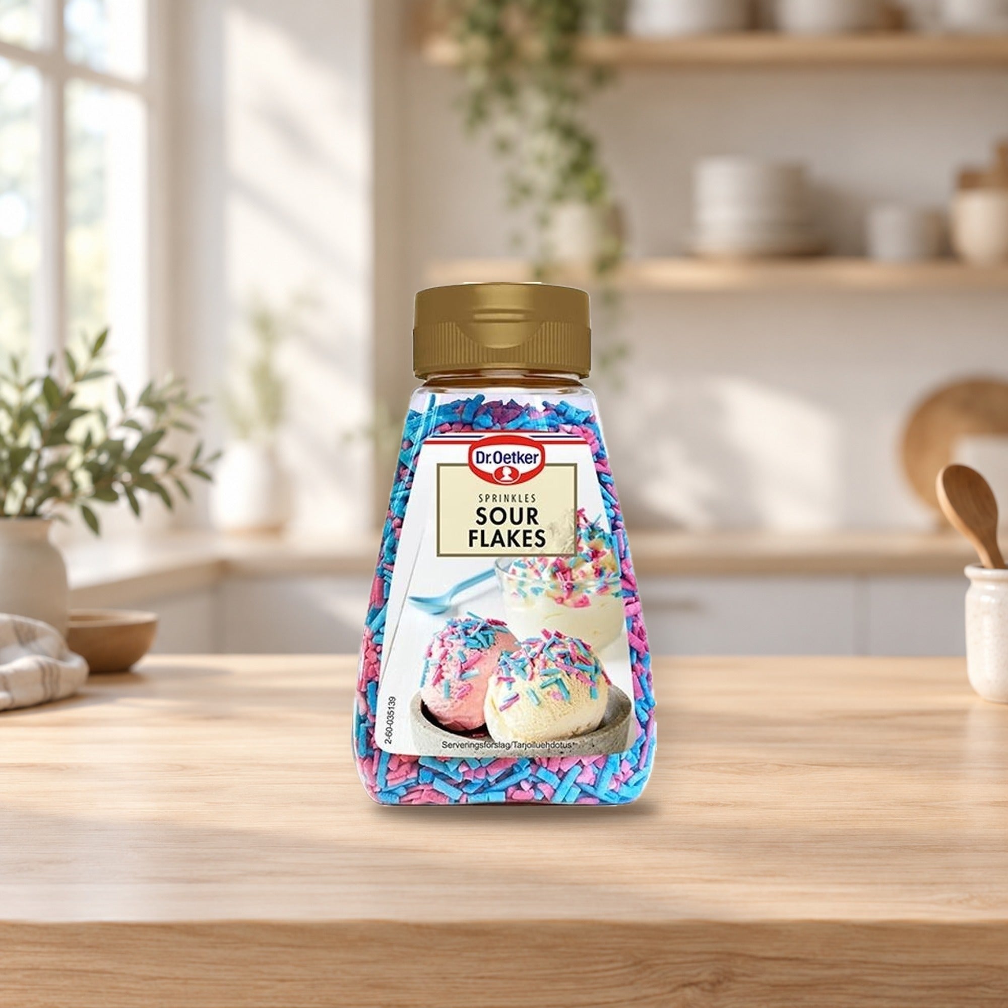 Dr. Oetker Sour Flakes Sprinkles 120g – product photo on a table