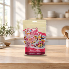 FunCakes Deco Melts Buttons Raspberry 250g – product photo on a table