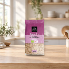 Organic White Sesame Seeds 300g – product photo on a table
