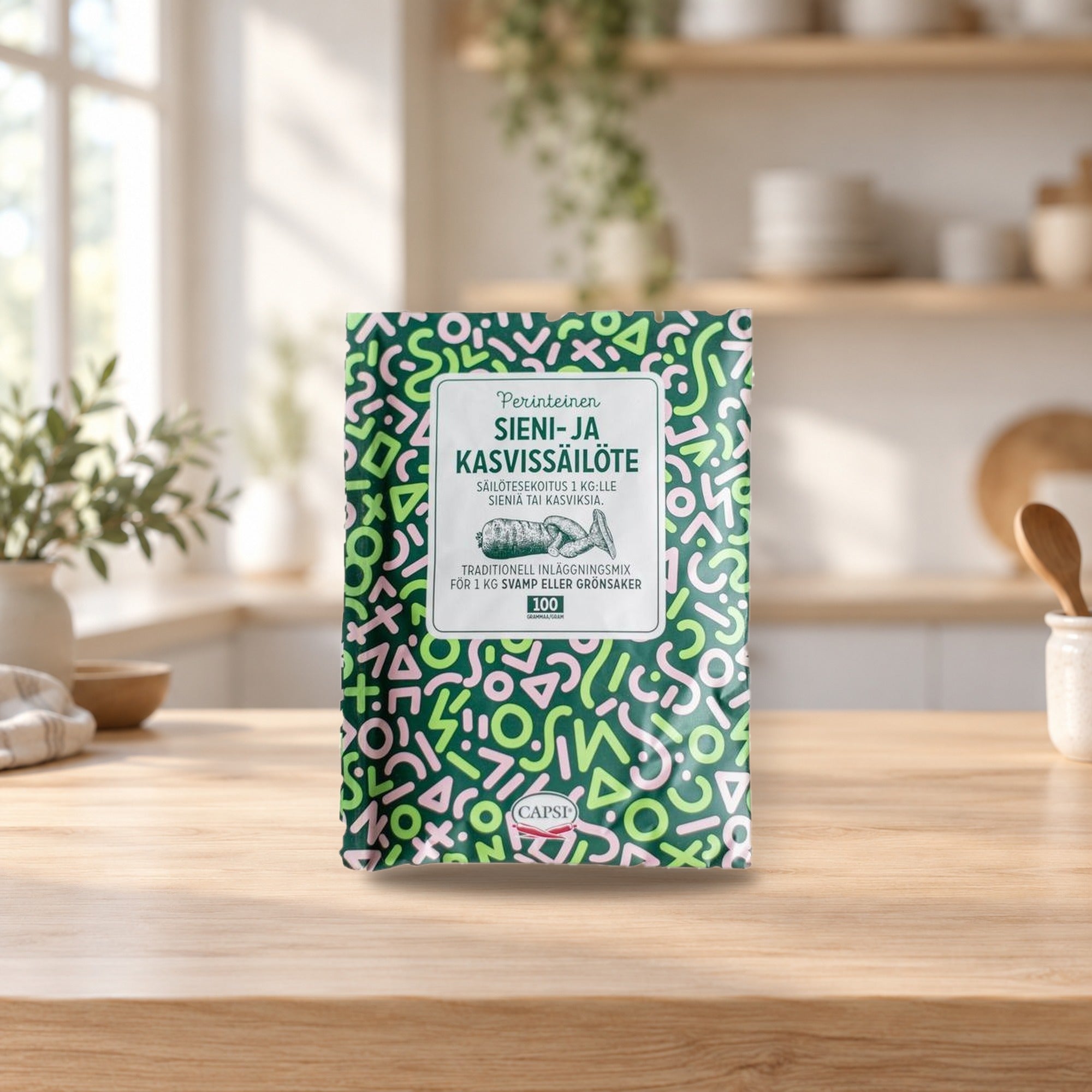 Capsi Mushroom Preserving Mix 100g – product photo on a table