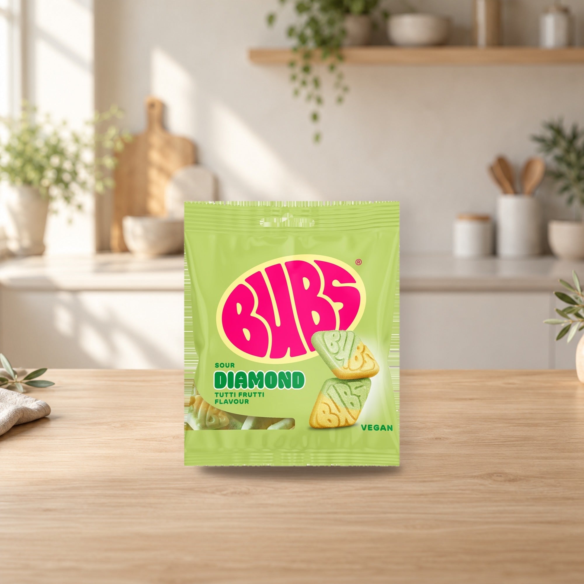 Bubs Diamond Tutti Frutti Sour Candy 155g – product photo on a table