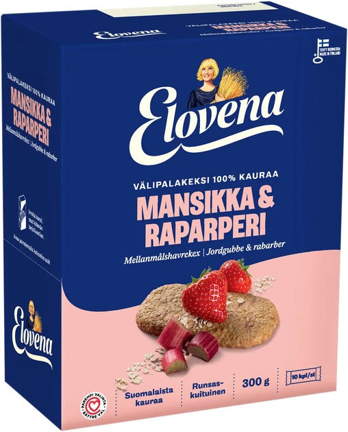 Elovena strawberry-rhubarb whole grain snack Cookie 1 Box of 300g 10.6 oz - Soposopo