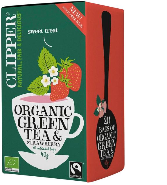 Clipper Organic and Fair Trade Strawberry-Flavored Green 20 bags Tea 1 Box of 40g 1.4oz - Soposopo