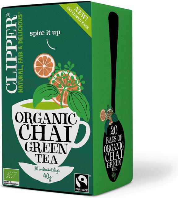 Clipper Organic and Fair Trade Green Chai 20 bags Tea 1 Box of 40g 1.4oz - Soposopo