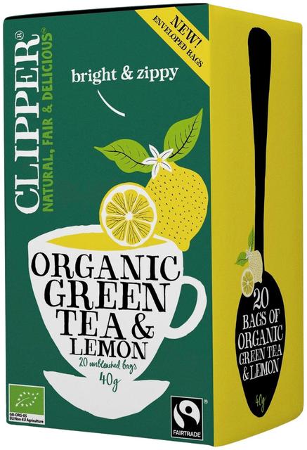 Clipper Organic Green Tea with Lemon Flavor 20 bags Tea 1 Box of 40g 1.4oz - Soposopo