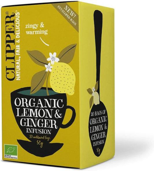 Clipper Organic Lemon and Ginger Flavored Infusion 20 bags Tea 1 Box of 50g 1.8oz - Soposopo
