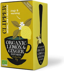Clipper Organic Lemon and Ginger Flavored Infusion 20 bags Tea 1 Box of 50g 1.8oz - Soposopo
