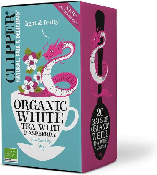 Clipper Organic White Tea with Raspberry Flavor 20 bags Tea 1 Box of 34g 1.2oz - Soposopo