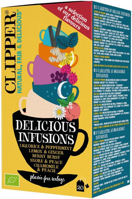 Clipper Delicious Infusions Organic Herbal Tea Assortment 20 bags Tea 1 Box of 38g 1.3oz - Soposopo