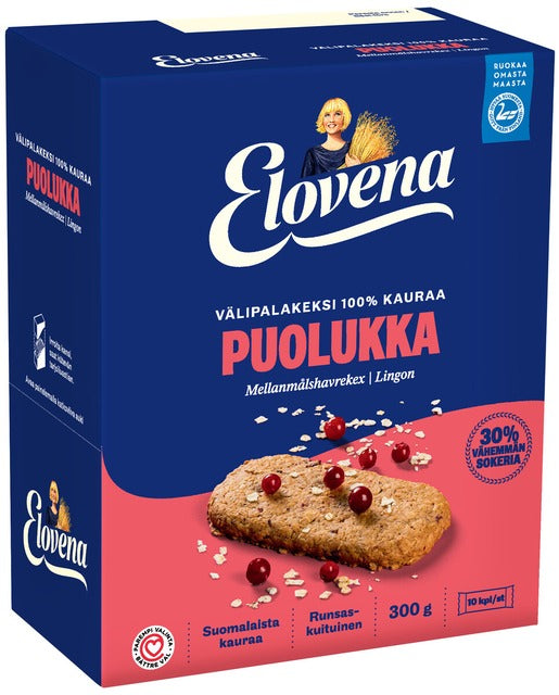 Elovena oat-lingonberry whole grain snack cookie 100% oats Cookie 1 Box of 300g 10.6 oz - Soposopo