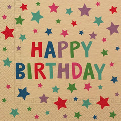 Kraft Happy Birthday with Stars FSC 2-ply Paper Napkins 33x33cm - Soposopo