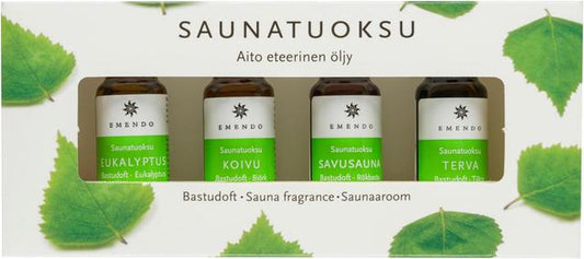 Emendo 4x10ml sauna fragrances with wooden stand - Soposopo