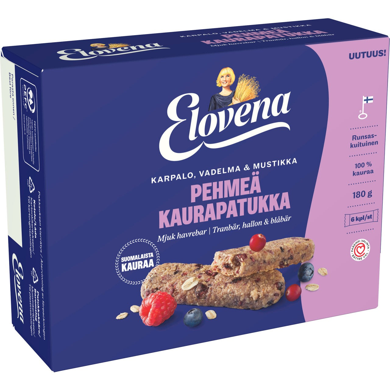 Elovena cranberry-raspberry-blueberry soft oat Biscuits 1 Box of 180g 6.3 oz - Soposopo