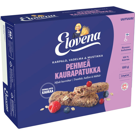 Elovena cranberry-raspberry-blueberry soft oat Biscuits 1 Box of 180g 6.3 oz - Soposopo