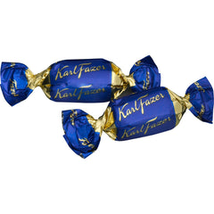 Karl Fazer milk chocolate pieces in their blue wrappers