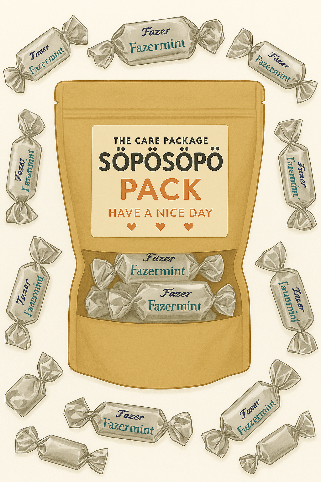 SÖPÖSÖPÖ Scandinavian Treat Pack – Fazermint Dark Chocolate with Soft Mint Filling – 150g Nordic Candy Bag – Elegant Mint Chocolate – Gift-Ready Pouch soposopo pack