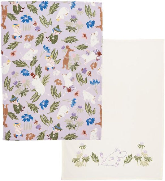 Moomin Arabia Kitchen Towel Set Purple/White. 50x70cm - Soposopo