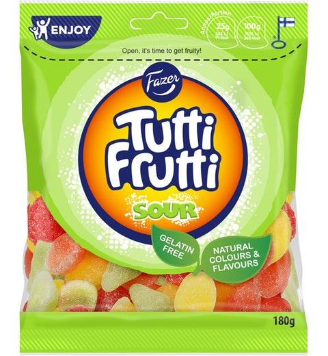 Fazer Tutti Frutti Sour Gummy 1 Pack of 180g 6.3oz - Soposopo