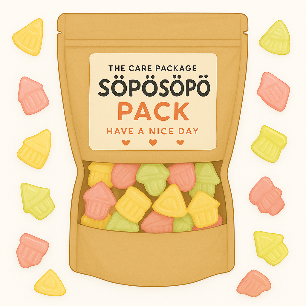 SÖPÖSÖPÖ Scandinavian Treat Pack – Tutti Frutti Piece of Cake Gummies – 150g Nordic Candy Bag – Vegan Cake-Shaped Fruit Mix – Made with Natural Colors & Flavors soposopo pack