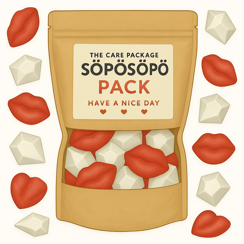 SÖPÖSÖPÖ Scandinavian Treat Pack – Remix Kisses Gummies – 150g Nordic Candy Bag – Raspberry & Peach Flavored Lips & Gem Shapes – Vegan, Sweet & Playful Gift soposopo pack