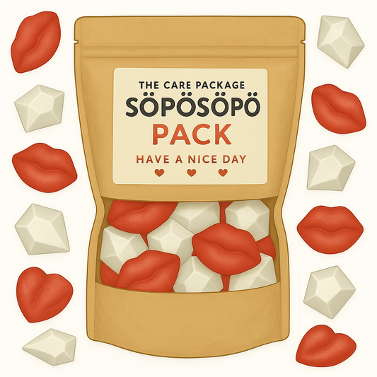 SÖPÖSÖPÖ Scandinavian Treat Pack – Remix Kisses Gummies – 150g Nordic Candy Bag – Raspberry & Peach Flavored Lips & Gem Shapes – Vegan, Sweet & Playful Gift soposopo pack