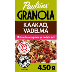 Paulúns cocoa and raspberry granola cereal muesli 450 g - Soposopo