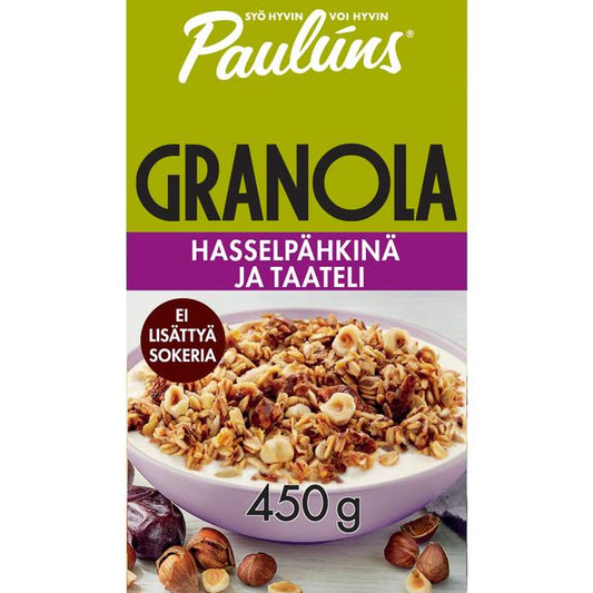 Paulúns hazelnut and date granola cereal muesli 450 g - Soposopo