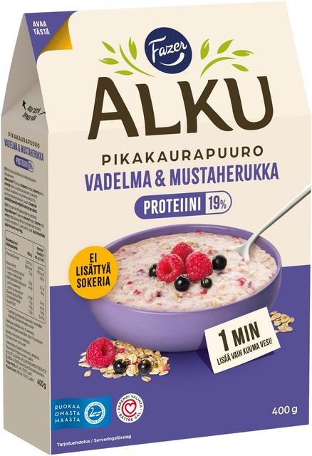 Fazer Alku Raspberry & Blackcurrant Protein Quick Oat Porridge 400 g - Soposopo