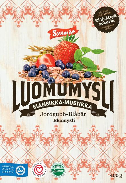 Sysmä Strawberry-Blueberry Organic Muesli 400 g - Soposopo
